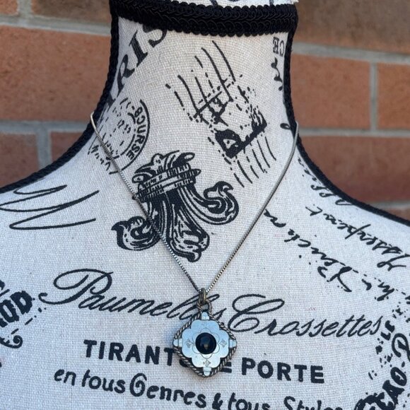 Antique Art Deco Black Stone Metal Pendant - Picture 1 of 6